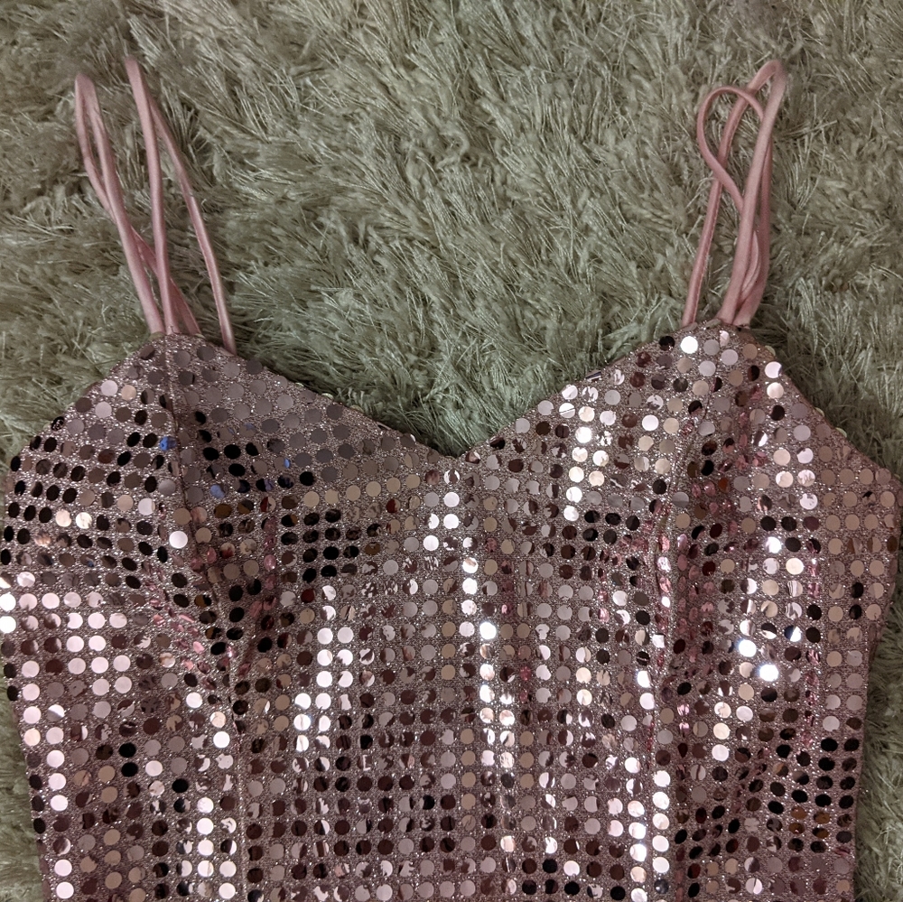 LAST CHANCE - Vtg 90s Baby Pink Sequin Mini Cocktail Dress